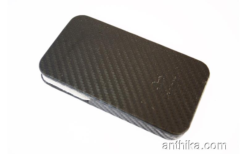 Apple Iphone 4 4G Kapaklı Kılıf Hard Case Black Carbon New