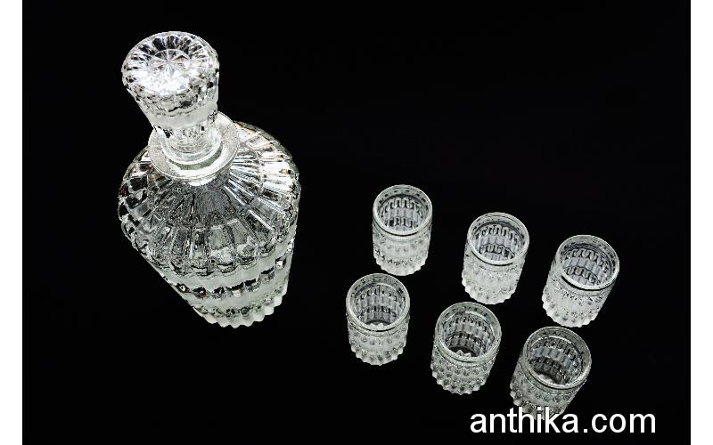 Antika Kristal Sürahi 6 Adet Bardak Likör Takım Set