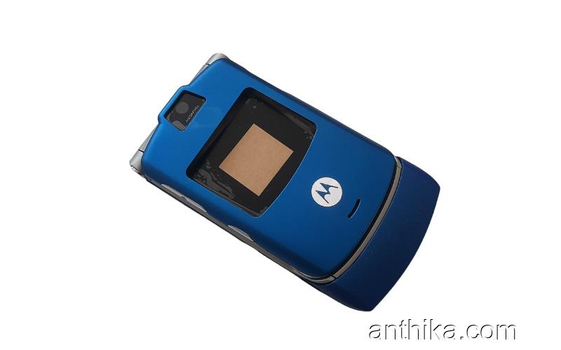 Motorola V3 Kapak Kasa Tuş Original Full Housing Blue New