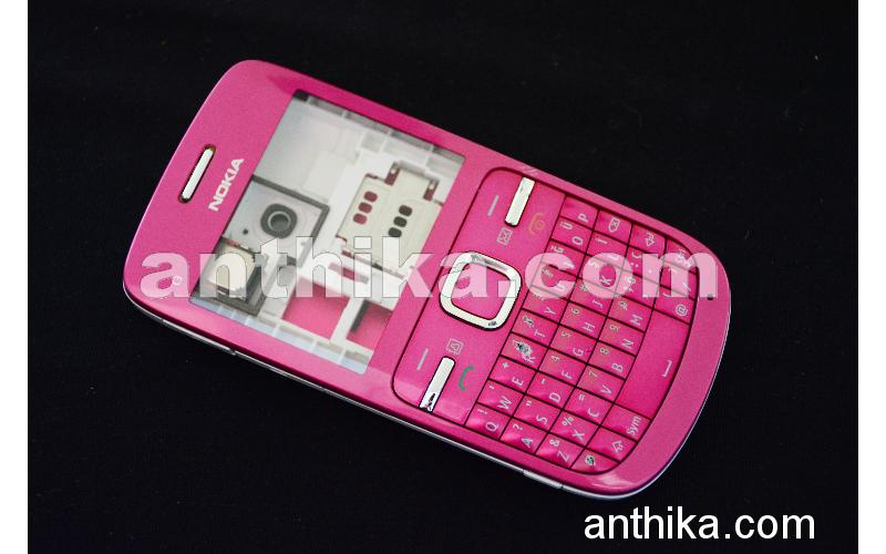 Nokia C3  C3-00 Kapak Kasa Tuş Original Full Housing Pink Used-11
