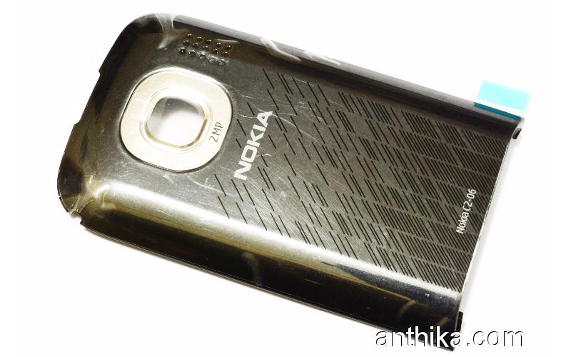 Nokia C2-06 Kapak Orjinal Battery Cover Chrome Black New 0258603