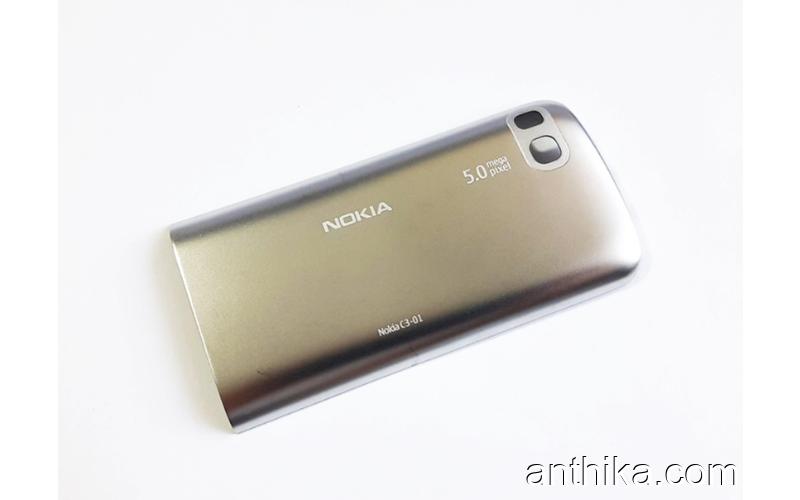 Nokia C3-01 Kapak Orjinal Battery Cover Silver New