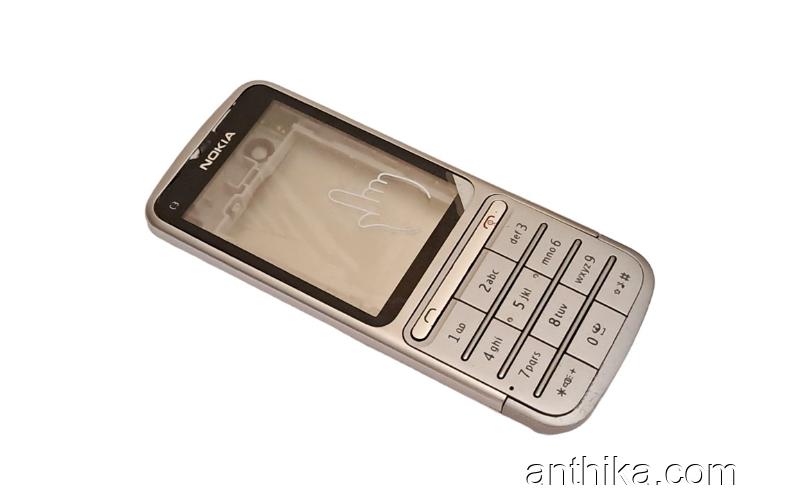 Nokia C3-01 Kapak Kasa Tuş Dokunmatik Original Full Housing Dark Silver