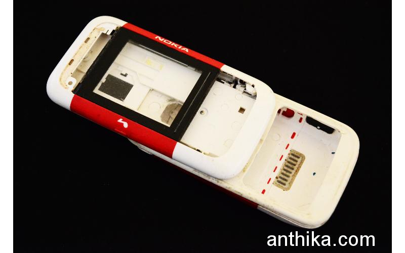 Nokia 5200 Kapak Kasa Kızak Original Housing Red White Used-2