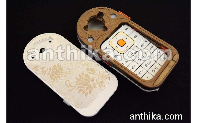 Nokia 7370 Kapak Kasa Tuş Original Middle Cover Keypad Chreme Brown New