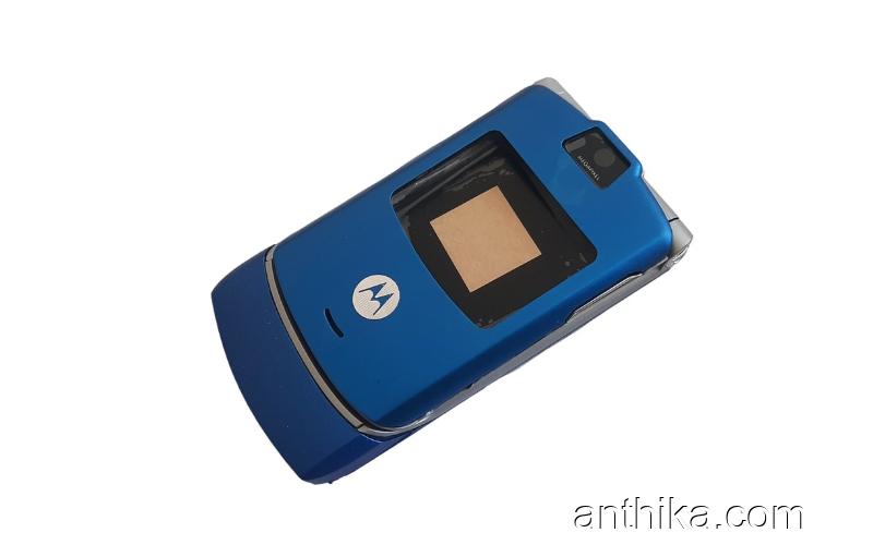 Motorola V3 Kapak Kasa Tuş Original Full Housing Blue New