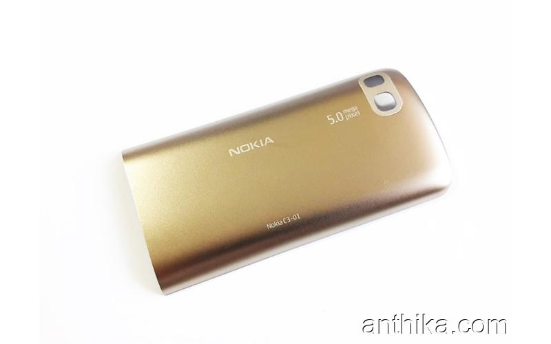 Nokia C3-01 Kapak Orjinal Battery Cover Gold New 0258396