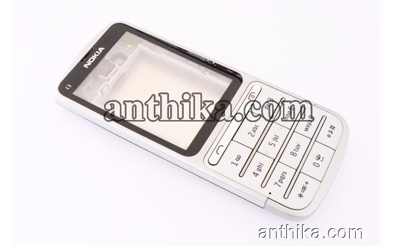 Nokia C3-01 Dokunmatik Kapak Kasa Tuş Original Digitizer Full Housing Silver