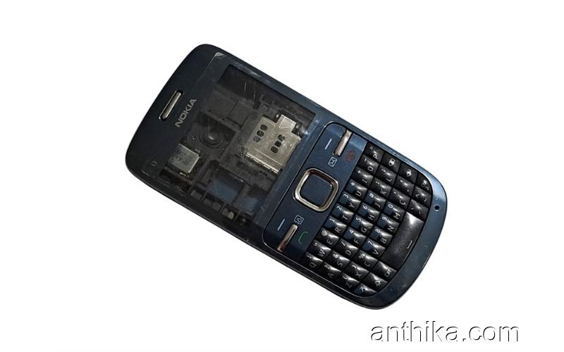 Nokia C3 C3-00 Kapak Kasa Tuş Original Full Housing Navy Blue New