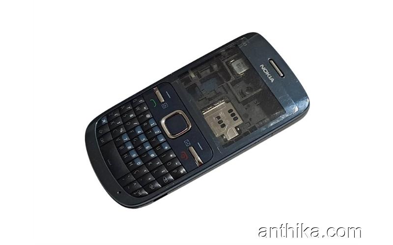 Nokia C3 C3-00 Kapak Kasa Tuş Original Full Housing Navy Blue New