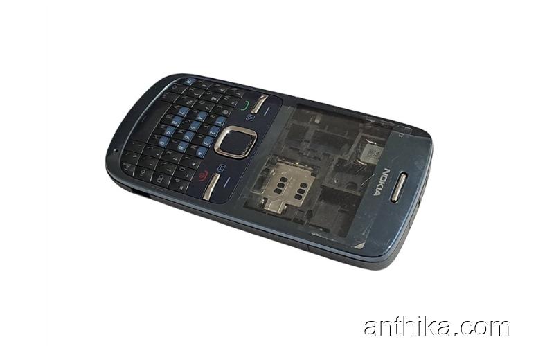 Nokia C3 C3-00 Kapak Kasa Tuş Original Full Housing Navy Blue New