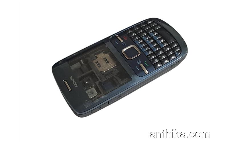 Nokia C3 C3-00 Kapak Kasa Tuş Original Full Housing Navy Blue New